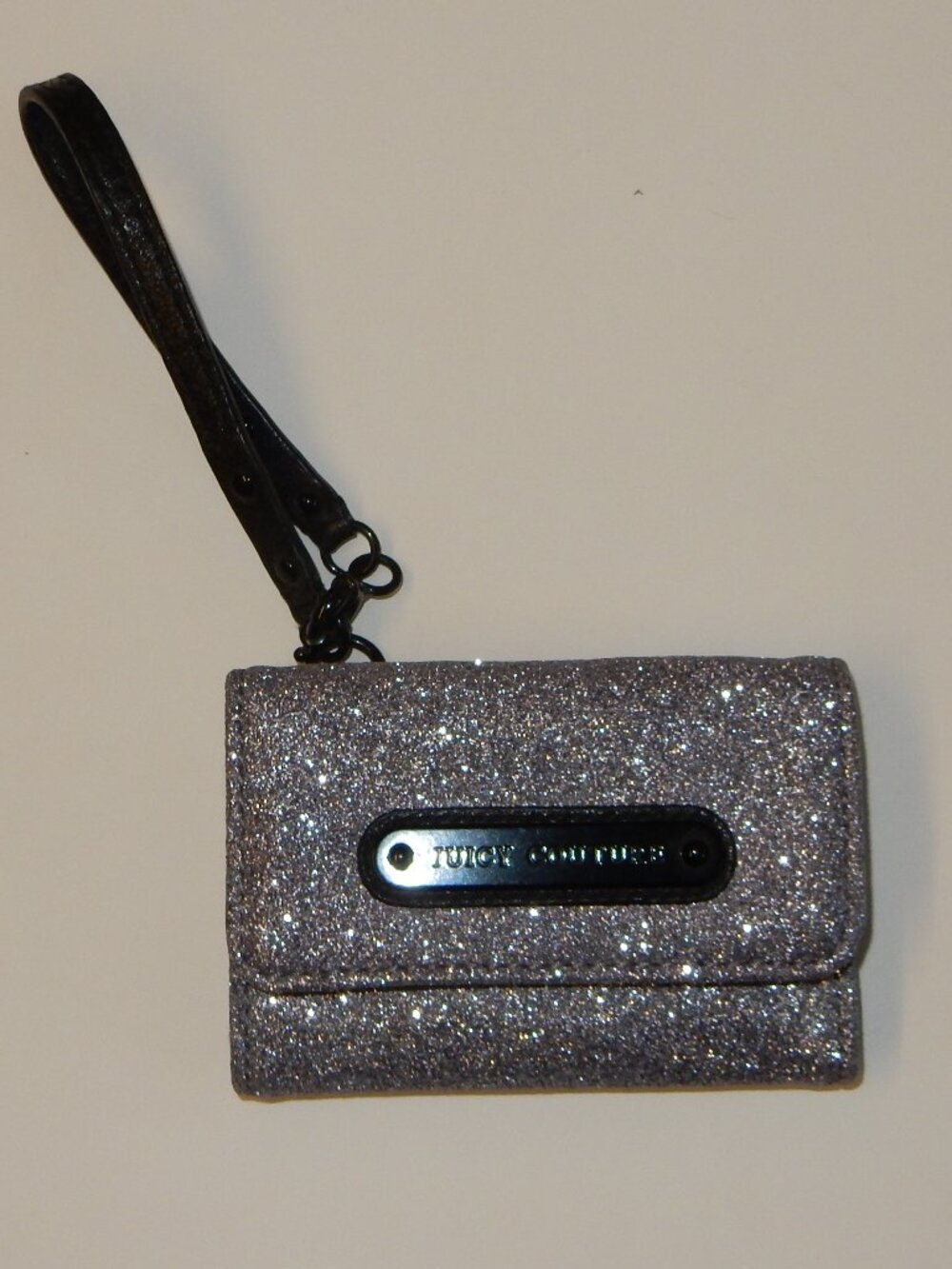 Juicy Couture Black Stardust Glitter Black and Silver Wristlet UEC